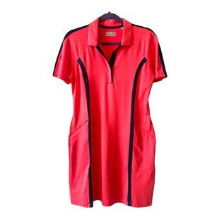 Callaway Opti Dry Golf Dress  Coral Navy Trim Short Sleeve 1/4 Snap Neckline